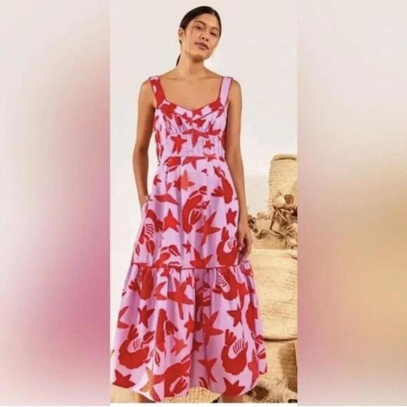 FARM Rio Purple and Red Starfish Print Midi Vacation Dress, Size Small - Picture 2 of 4